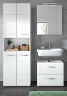 Badmöbel Set Cover in weiß Hochglanz 3-teilig 135 cm