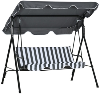 Outsunny Hollywoodschaukel mit Sitzpolster, Sonnendach, belastbar bis 240kg, 3-Sitzer, mit Sonnendach, 3-Sitzer Gartenschaukel, 1 tlg, Schaukelbank, für Garten, Terrasse, 172 x 110 x 153 cm, Grau+Weiß