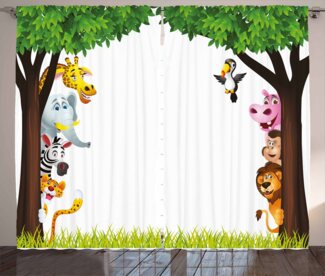 Abakuhaus Gardine Schlafzimmer Kräuselband Vorhang mit Schlaufen und Haken, Kindergarten Bäume Freundlich Jungle
