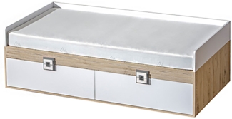 Bettgestell "Nico" Einzelbett Tagesbett 90x200 cm eiche hell weiß - Farbapplikation grau