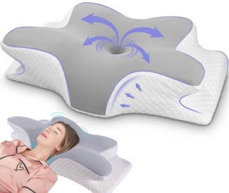 SinLaw Nackenstützkissen Memory Foam orthopädisches Kissen für Nackenschmerzen,Ergonomisches, Füllung: Polyester, Seitlich liegende Position, Rückenlage, Bauchlage, Für Seiten/Rücken/Bauchschläfer