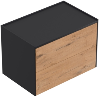 Design Nachttisch Kommode Somnia XL 70cm, 2 Pushauszüge Oak : Oak / Grafit