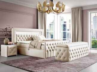 Boxspringbett Schlafzimmerbett ERNESTO Nr. 4 140x200cm in Elisa Velvet Cremeweiß