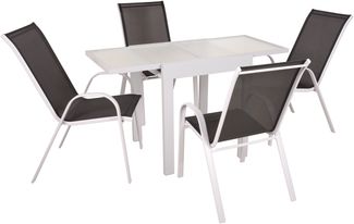 Garten-Sitzgruppe NATALI 5-tlg. - Kunststoff, Schwarz | Gartenmöbel-Set Gartengarnitur Garten-Essgruppe mit Stühlen und Esstisch