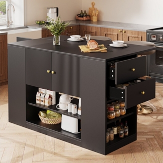 Flieks Kücheninsel mit erweiterbarer Arbeitsplatte, (klappbare Tischplatte, B140/H90/T40-70 cm), Küchenschrank mit Schubladen und Regalen Buffetschrank Sideboard