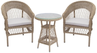 riess-ambiente Balkonset ELYSEE natur / grau Aluminium Polyrattan · Outdoor-Set für 2 Personen, (Set, 3-tlg), 2 Stühle & 1 Glastisch mit Kissen · witterungsbeständig · 2 Personen
