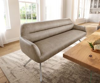 Esszimmerbank Taya-Flex 200 cm Mikrofaser Beige Vintage Kreuzgestell kantig Edelstahl Taschenfederkern
