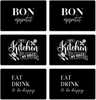 MuchoWow Platzset Küchenspruch - Schwarz, (6-St), Platzsets, Tischset, Abwaschbar, Tischsets, Platzdeckchen
