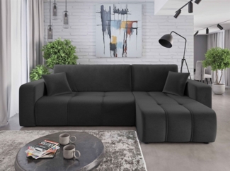 Ecksofa mit Schlaffunktion Sofa DAGNY in Stoff Kronos Dunkelgrau Ottomane Rechts