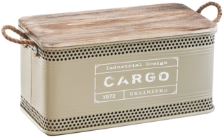 Kobolo Aufbewahrungskorb Aufbewahrungsbox Wäschebehälter LOFT aus Metall und Holz (Stück, 1 St, mit Deckel und Griffen), 64x32x31 cm