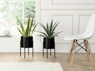 Vente-unique - 2er-Set - Übertöpfe mit Gestell - Metall - 25 x 39 & 23 x 35,5 - Mattschwarz - EDMEE