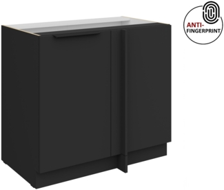 Küchen Eckunterschrank 105 cm Küche ARIA Schwarz ultra matt + Schwarz matt, hochwertige Fronten mit Anti Fingerprint Beschichtung Küchenzeile Küchenblock