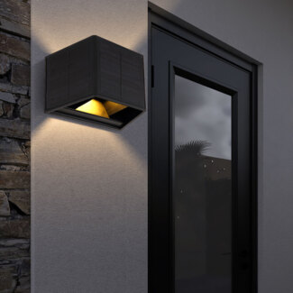 LED Solar Wandleuchte, Up & Down, Kunststoff, schwarz, L 15,4 cm