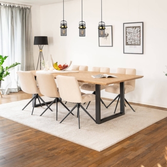 HOME DELUXE Essgruppe Eckig AVENCIA inkl. U-Fuß - 240 x 120 cm Fishbone Oak 6 Stühle Creme