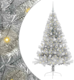 vidaXL Künstlicher vorbeleuchteter Weihnachtsbaum Silber 150 cm 3397196