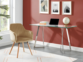 Vente-unique - Stuhl mit Armlehnen 2er-Set - Samt & Metall in Holzoptik - Beige - ELEANA