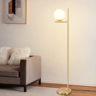 ZMH Stehlampe Wohnzimmer Modern Standleuchte - Gold Industrial Stehleuchte mit Fußschalter Metall Design aus Weiß Glas Standlampe E27 Vintage Bodenlampe Kabel 2M für Schlafzimmer Büro kinderzimmer
