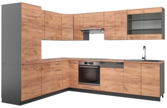 Eckküche Fame-Line Goldkraft Eiche/Anthrazit 287 x 60 cm , AP Eiche Vicco