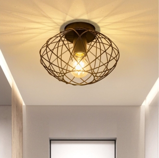 ZMH Deckenleuchte Ø 25cm Schwarz Vintage Deckenlampe Kaefig Gitter für Wohnzimmer Flur, Einfache Installation, LED fest integriert, 1Flammig E27 Metall Lampenschirm Deckenstrahler Korride Esszimmer