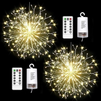 Rosnek LED-Lichterkette Feuerwerk, 198LEDs, Timer, Für Hochzeit Weihnachtsdeko, Fernbedienung, Kupferdraht, Batterie