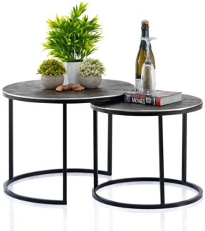 Couchtisch Set 2-teilig ø 55 u. 45 cm Beistelltisch silber Metall Tische rund...