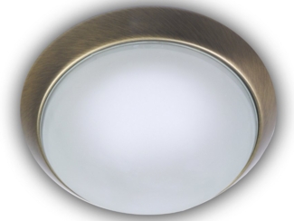 Deckenleuchte, Glas satiniert mit Klarrand, Dekorring Altmessing, Ø 40cm