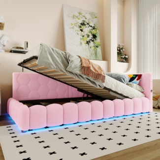 Schlafsofa mit Bettfunktion, Stauraum und Lattenrost, 90x200 cm, Polsterbett, Einzelbett, Jugendbett, Bezug aus Vlies