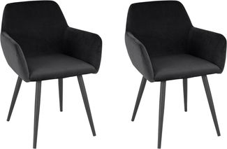 Esszimmerstuhl 2er-Set >Kolbjørn< in Schwarz, Samt-Stoff - 55x78x50cm (B/H/T)