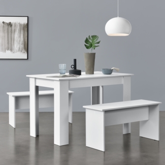 Tisch- und Bank Set Hokksund 110x70 cm mit 2 Bänken Weiß en. casa