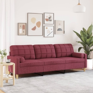 vidaXL Sofa 3-Sitzer mit Zierkissen Weinrot 210 cm Stoff 3278207