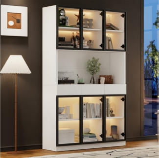 autolock Vitrine 200cm Vitrinenschrank mit LED Lichtern, Glasschrank, Weiß