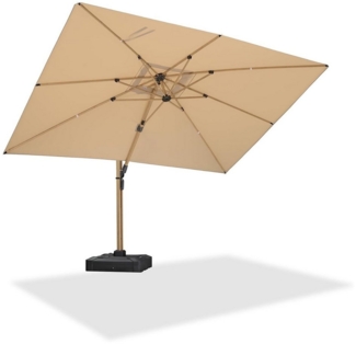 PURPLE LEAF Ampelschirm Großer Windfester Rechteckiger Sonnenschirm, Teak-Aluminiumgestell, 360° drehbar