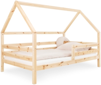 Ehrenkind Hausbett Sona aus massivem Kiefernholz, FSC® zertifiziert (mit Rausfallschutz in Natur), Hausbett 90x200 cm