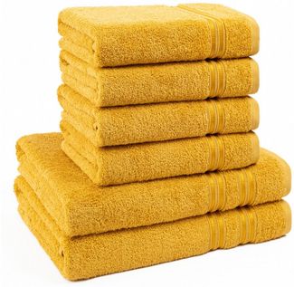 Hammetex 6 teiliges Handtuch Set, 100% Baumwolle Weich Saugstark Qualität Handtücher Set, 2 Badetücher 70x140 cm, 4 Handtücher 50x100 cm, Senf