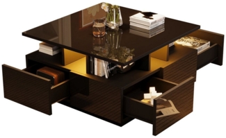 MODFU Couchtisch Würfelförmiger Kaffeetisch (Satztisch, Wohnzimmertisch, Beistelltisch, 1-St, mit 4 schubladen), mit LED licht, geometrische Design