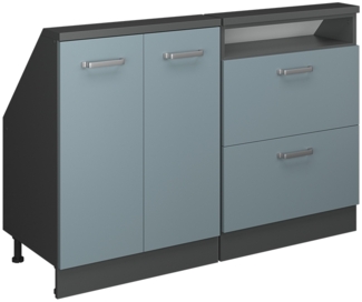 Küchenschrank für Dachschrägen R-Line Blau-Grau 120 cm 2er Set Vicco