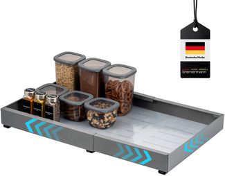 Teleskopschublade mit Einlegeboden, ausziehbar, Breite von 43-67 cm, zum Kleben oder Bohren, aus grauem Metall