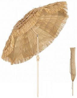 Outsunny Sonnenschirm Strand-, LxB: 150x150 cm, Set, Hula Strohdach Sonnenschirm, Höhenverstellbar, neigbar, ohne Schirmständer