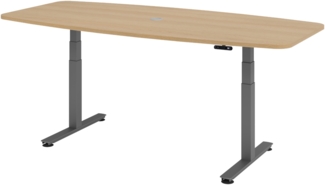 bümö Konferenztisch elektrisch höhenverstellbar 220x103 in Eiche, Gestell: Graphit - elektrischer Besprechungstisch oval mit Memoryfunktion höhenverstellbarer Meetingtisch, XDSM22-E-G