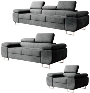 M-Punkt24 Polstergarnitur Miami, (3-3-1 Set, 3-1-1, 3-2-1, Samtstoff Grau Anthrazit), mit Bettfunktion und verstellbare Kopfstützen