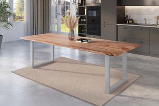 Esstisch Baumkante massiv Akazie natur 240 x 100 U-Gestell silber NICK 163997884