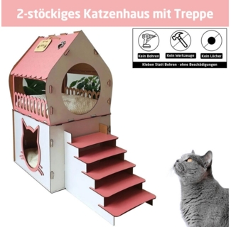 Jungengel Tierhaus XL Katzenhütte Katzenhaus Rosa Pink Holz Katzenhöhle Katzenbett, XL 65×70×30 cm, Einfache Montage mit Anleitung, Robust & Hingucker!
