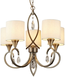 Pendelleuchte, Antik Messing, Textil-Schirm, ALBERTO