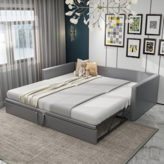 HAUSS SPOLE Schlafsofa 90/180x200 cm Ausziehbares Schlafsofa mit Lattenrosten, Samtstoff Grau, mit Lattenrosten, Ohne Matratze