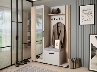 Beautysofa Garderobenschrank Garderoben-Set mit Aufhängern und Spiegel LIVIA (Geräumiger Schuhschrank) mit praktischer Kleiderstange