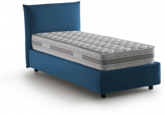 Dmora Einzelbett Astianatte, Bettkasten mit Stoffbezug, 100 % Made in Italy, seitliche Öffnung, inklusive Matratze 80 x 190 cm, Blau