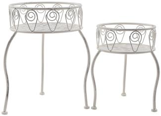 2 tlg. Hocker-Set Blumenhocker Gartendeko Rund Pflanzenständer antik weiß