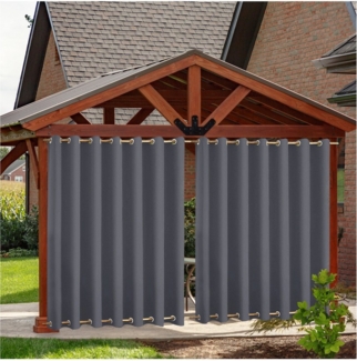 Qelus Gardine Outdoor Vorhang Sichtschutz,Wetterfest Blickdicht Gardinen mit Ösen, (2 St), Vorhänge für Garten Balkon Terrasse Pavillon Veranda