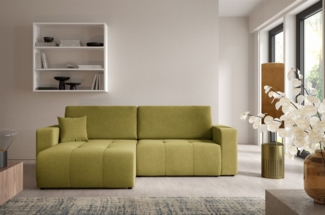Ecksofa Sofa mit Schlaffunktion AUGUSTO in Stoff Wind Moosgrün Ottomane Links