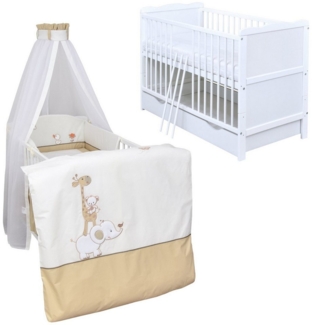 Baby-Delux Komplettbett Babybett Jack Schublade Komplettset, 11-tlg, Kinderbett 70x140 cm weiß, Bettset verschiedene Designs